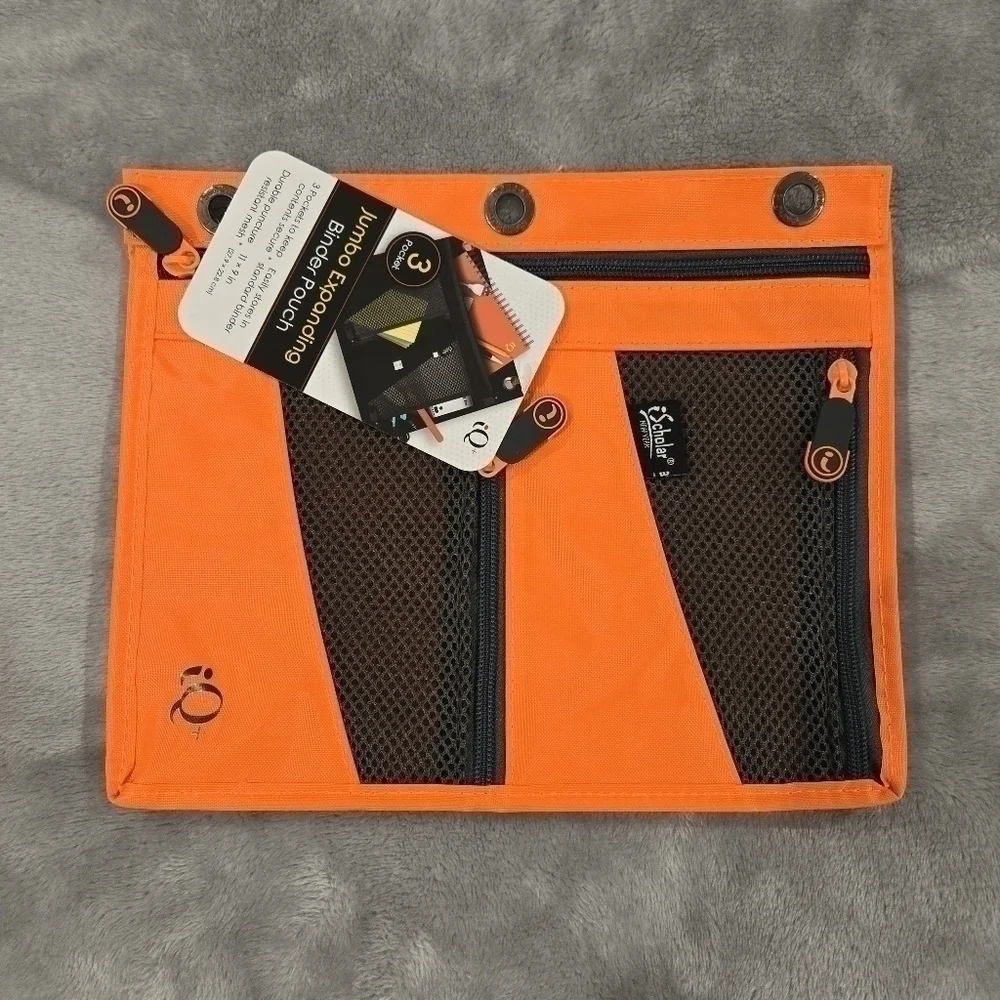 iScholar Jumbo Expandable Pencil Pouch, 3 Pockets, Orange
